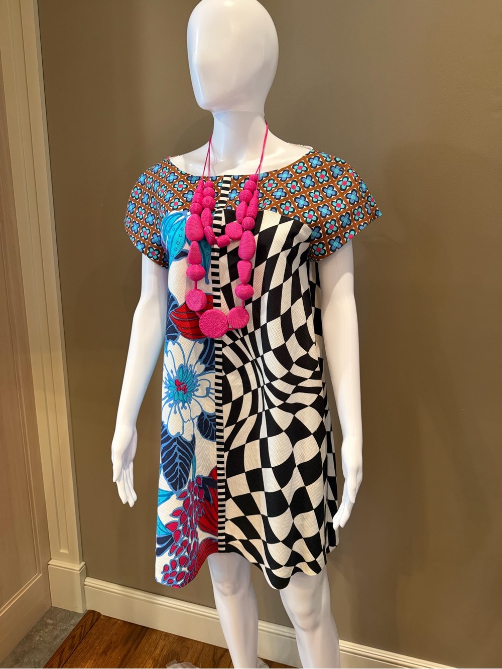 MaxMara Black and White Graphic Midi Dress with Multicolor Accents
